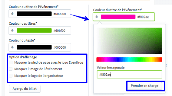 Présentation du ticket avec les couleurs